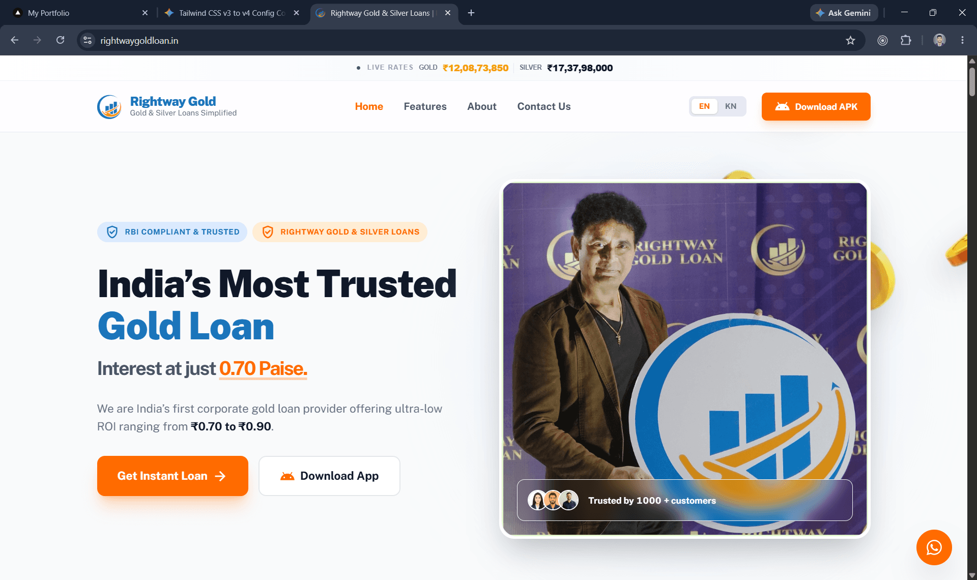 Rightway Gold Loan Engineering Stack Mockup
